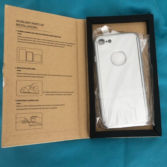 NIB, iPhone 7 silver metallic 3 piece phone case with screen protector. Unopened - Picture 5 of 8